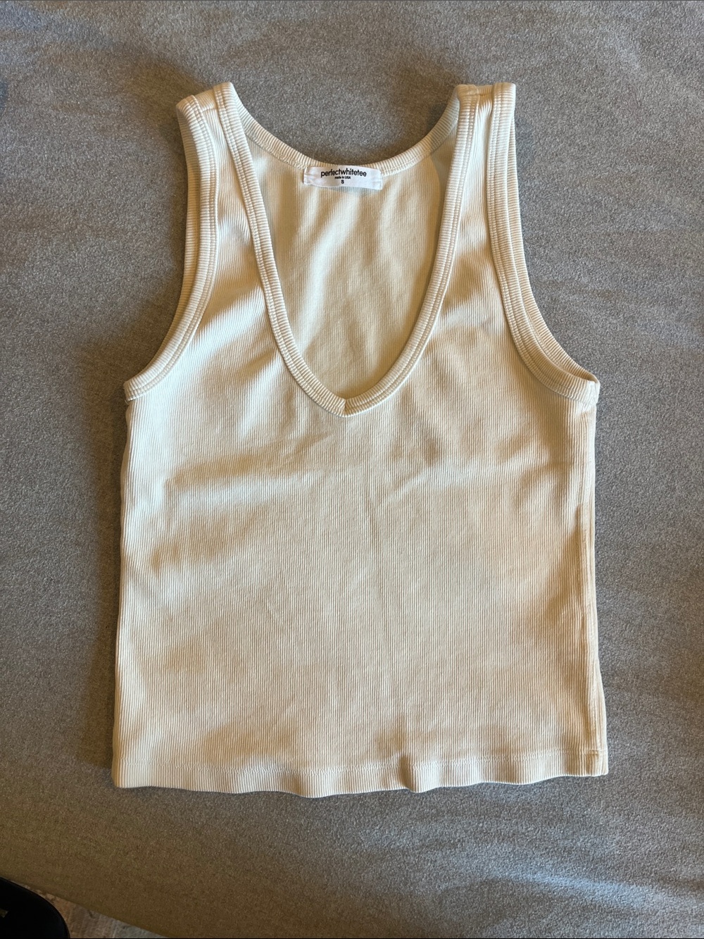 perfectwhitetee Cream Ribbed V-Neck Tank